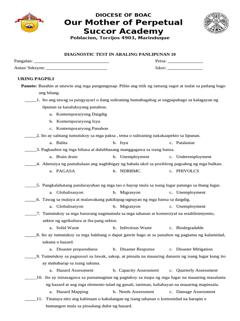 Diagnostic Test G10 | PDF