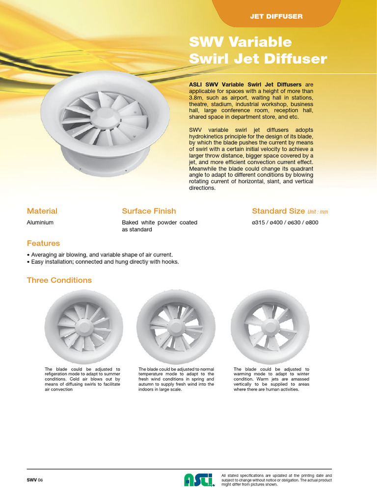 SWV Variable Swirl Jet Diffuser Specs | PDF | Wound | Convection