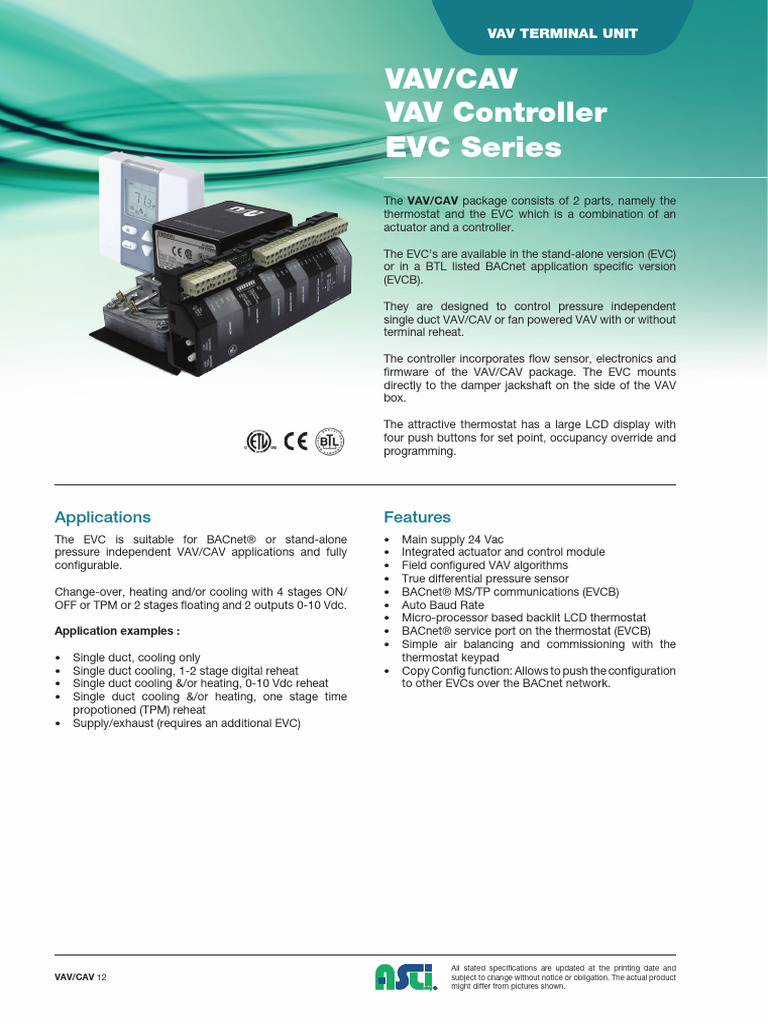VAV/CAV Controller Specifications | PDF | Thermostat | Duct (Flow)