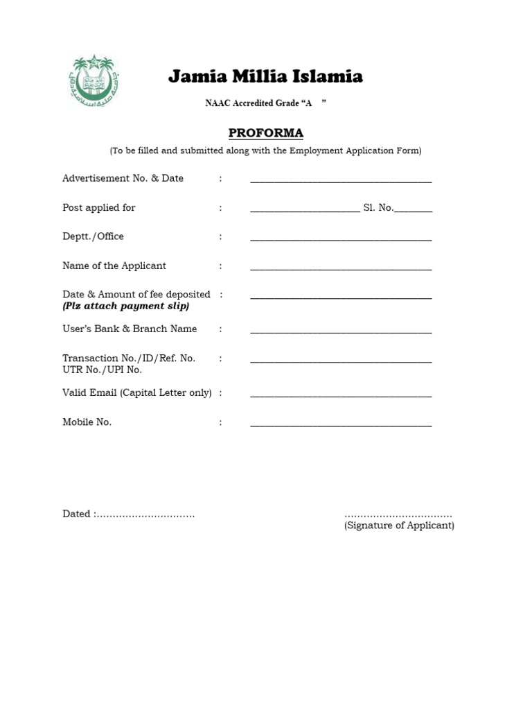 Jamia Millia Islamia Non-Teaching Application Form | PDF