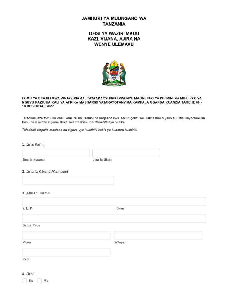 En-1664201837-Fomu Ya Usajili Wa Wajasiriamali | PDF