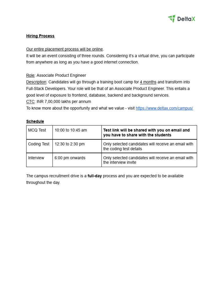 Deltax 2025 Virtual Recruitment Drive | PDF