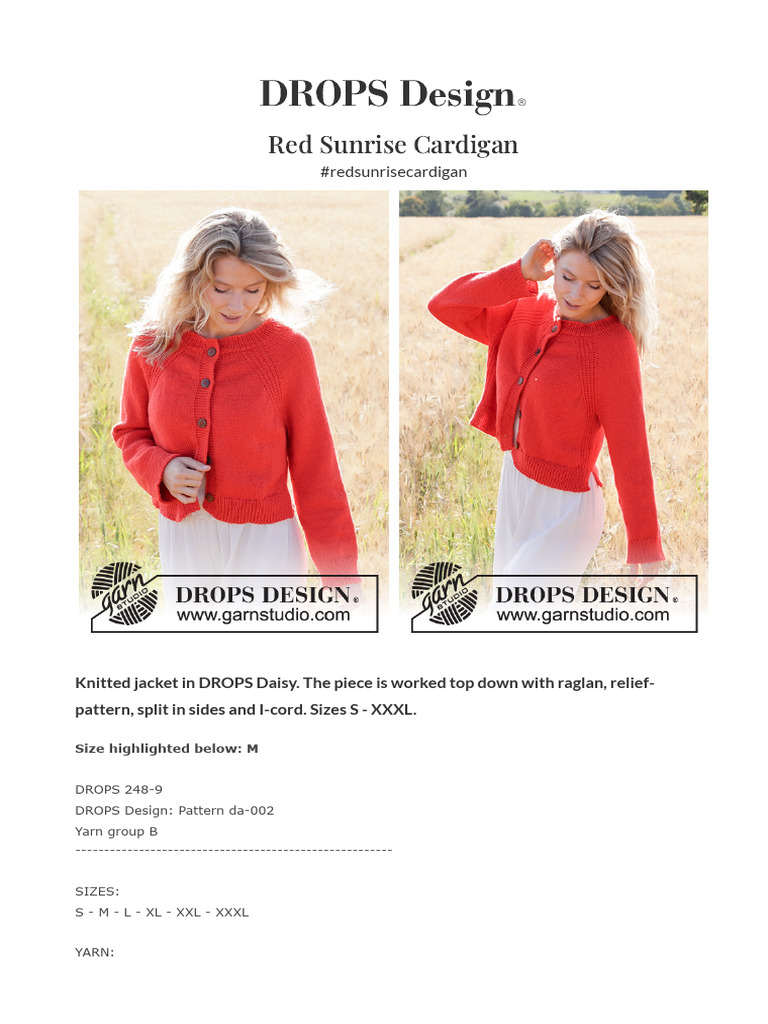 Red Sunrise Cardigan Pattern Guide | PDF | Knitting | Knitting Needle