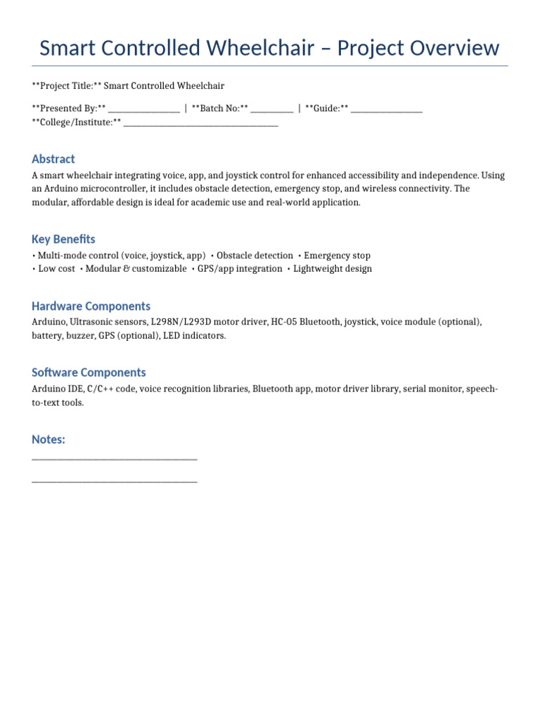 Smart Controlled Wheelchair OnePage | PDF