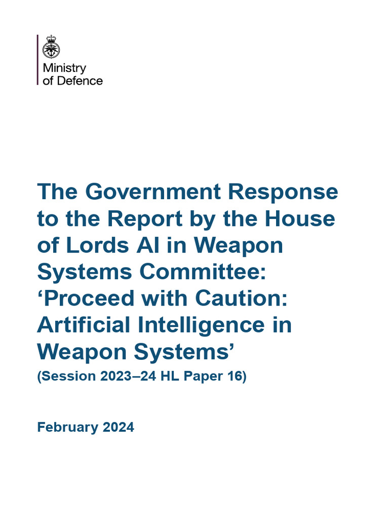Government Response To The House of Lords AI in Weapon Systems ...