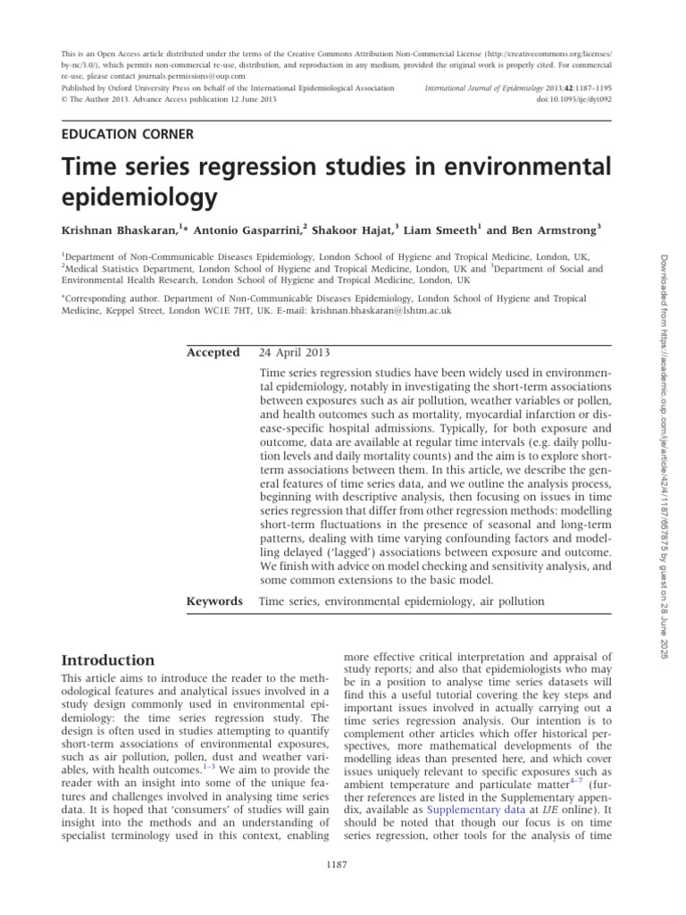 Time Series Regression in Epidemiology | PDF | Regression Analysis ...