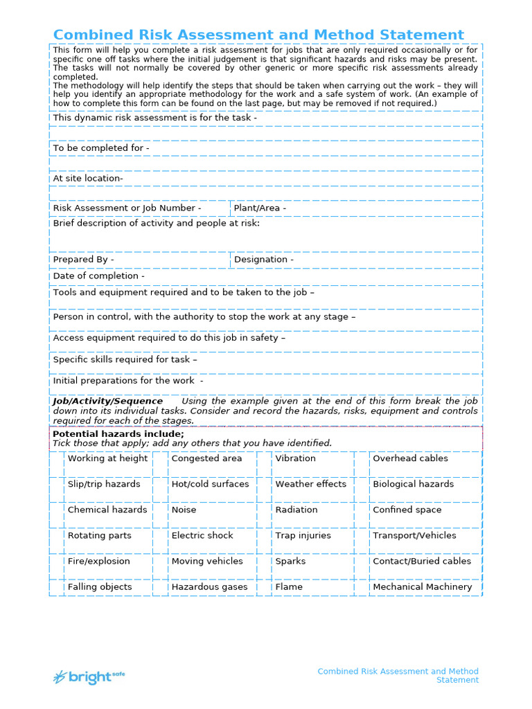Combined Risk Assessment and Method Statement | PDF | Hazards | Risk ...