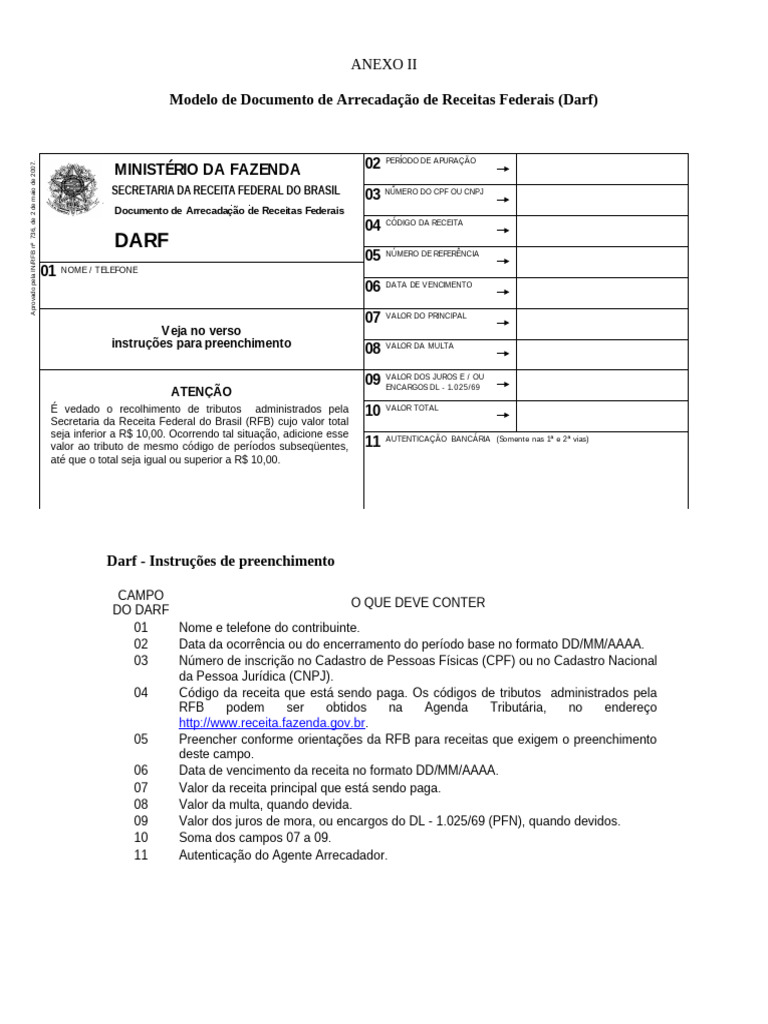 Modelo de DARF e Instruções de Preenchimento | PDF | Brasil