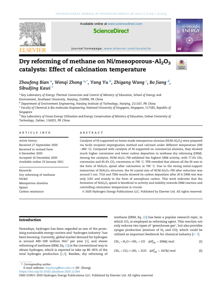 Dry Reforming of Methane On Ni Mesoporous Al2O3 Catalysts Effect of ...