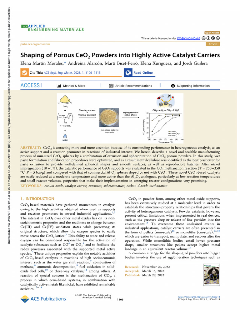 Shaping of Porous CeO2 Powders Into Highly Active Catalyst Carriers | PDF
