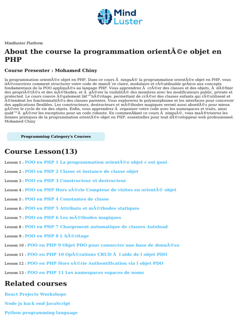 POO en PHP : Cours Complet | PDF