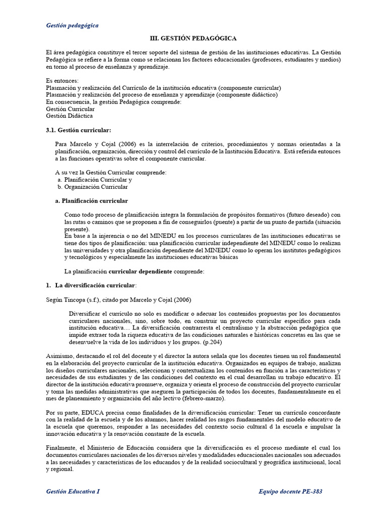 Gestión Pedagógica en Instituciones Educativas | PDF | Plan de estudios ...