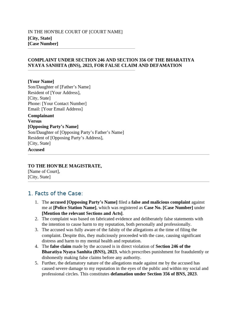 Complaint for Defamation and False Claims | PDF | Defamation | Affidavit