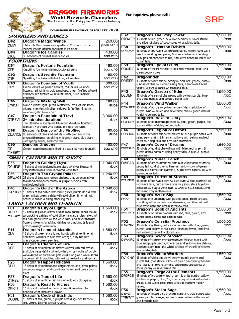 Dragon Fireworks Price List 2024 | PDF | Fireworks