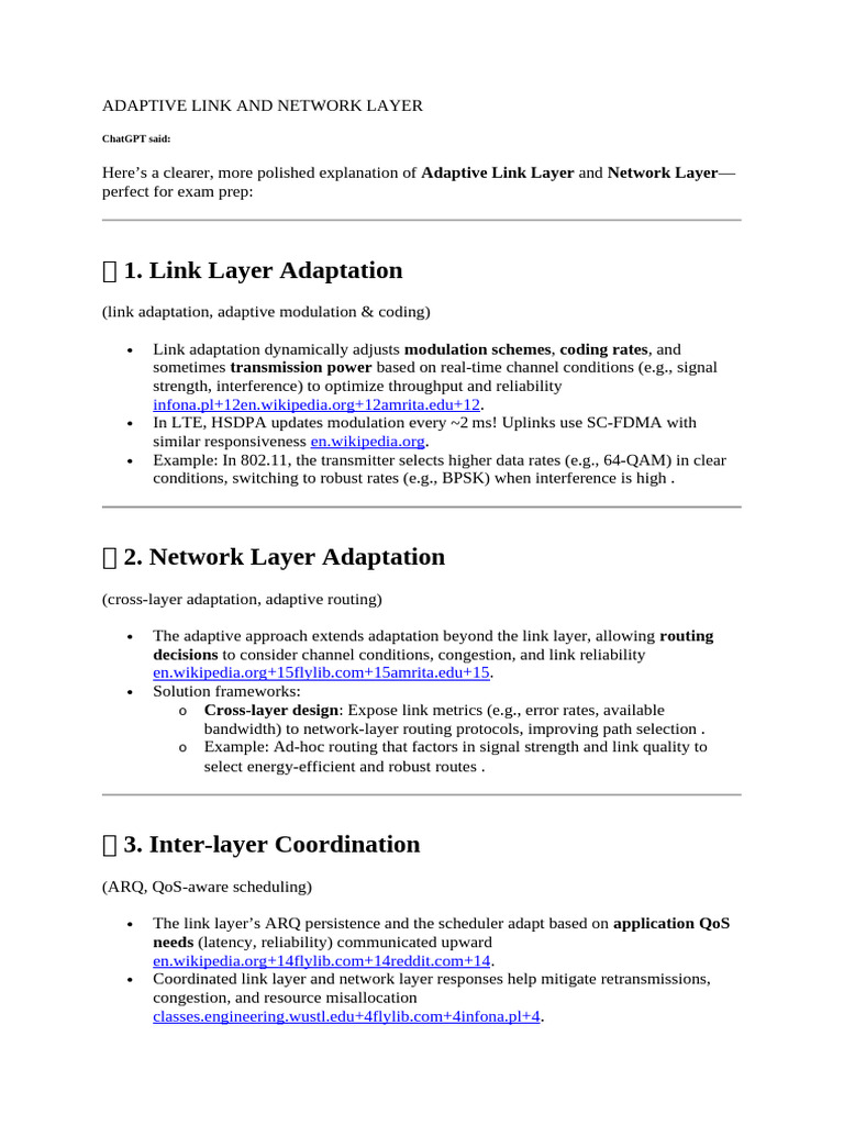 Adaptive Link and Network Layer Overview | PDF | Computer Network ...