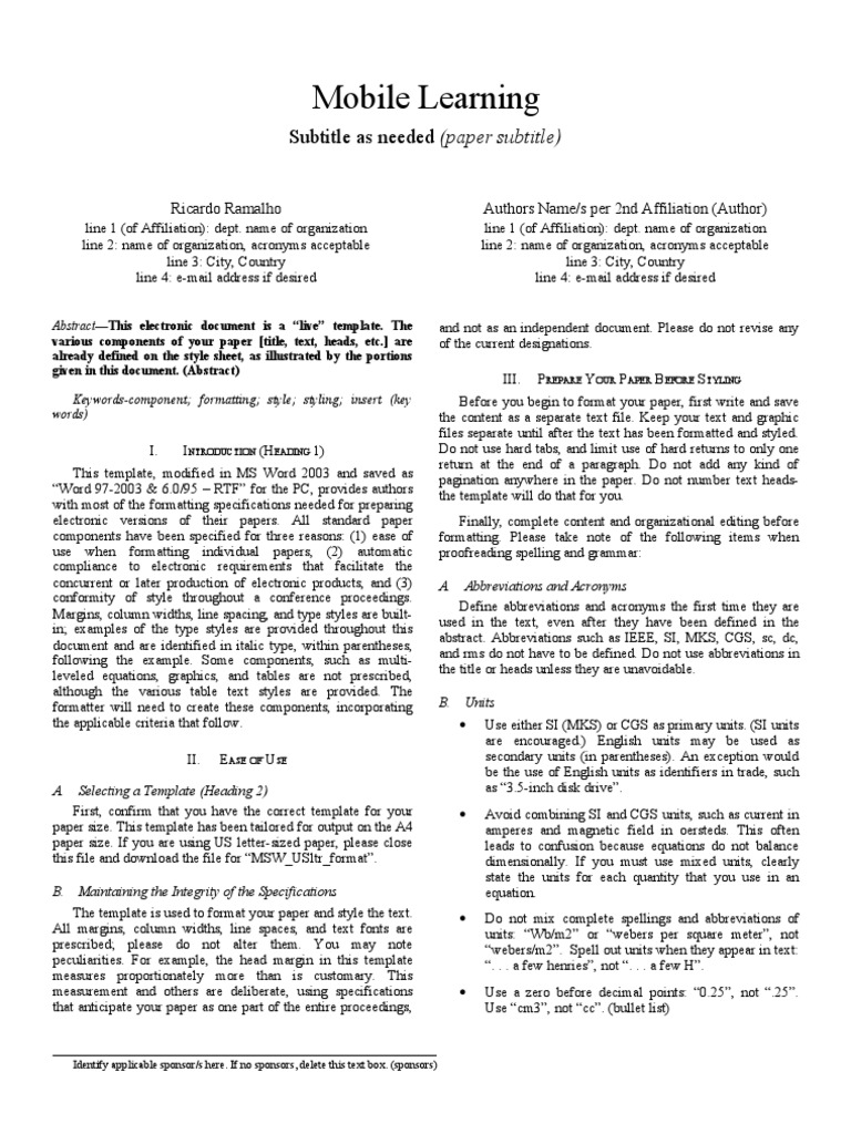 Mobile Learning Template Guide | PDF | Bracket | International System ...