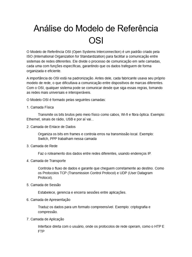 Entenda o Modelo OSI em Redes | PDF | Modelo OSI | Rede de computadores