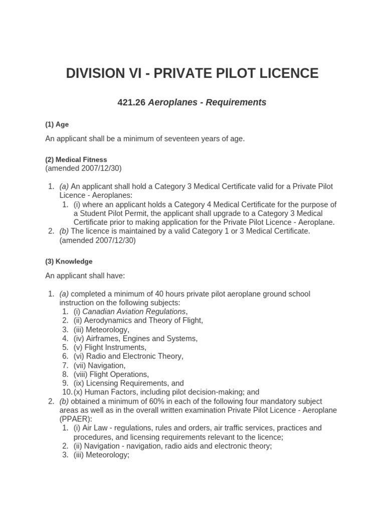 Private Pilot Licence Requirements Canada | PDF | Aircraft | Aviation