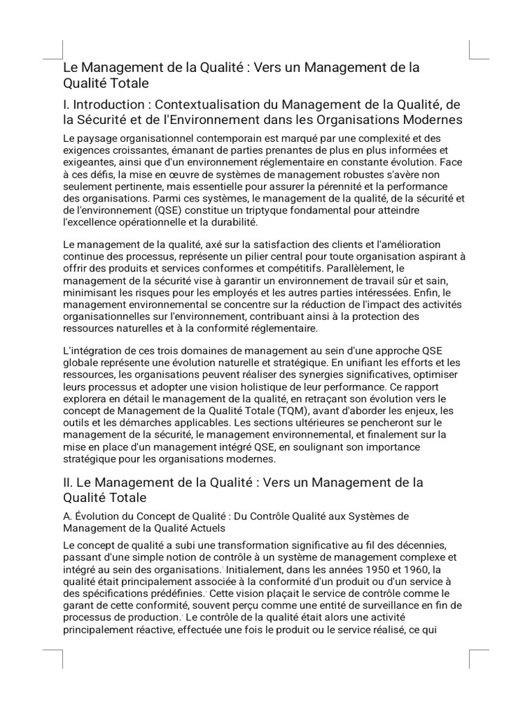 Management de la Qualité Totale : Concepts clés | PDF | Management de ...