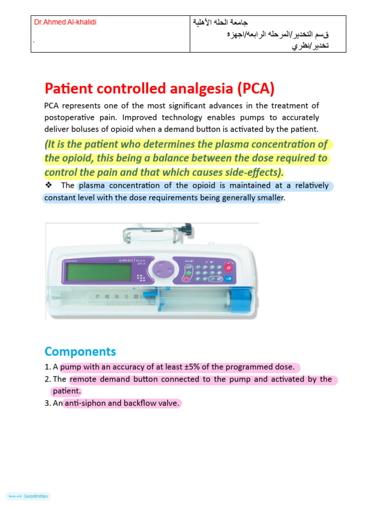 Patient Controlled Analgesia Overview | PDF | Analgesic | Intravenous ...