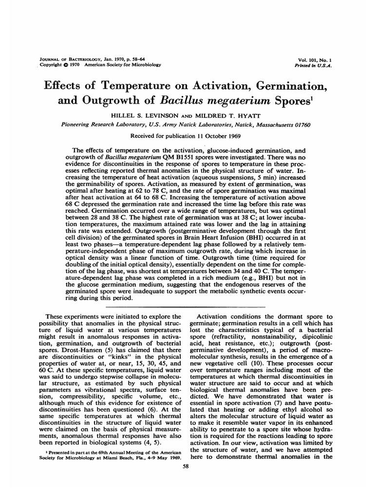 Levinson Hyatt Effects of Temperature On Activation Germination and ...