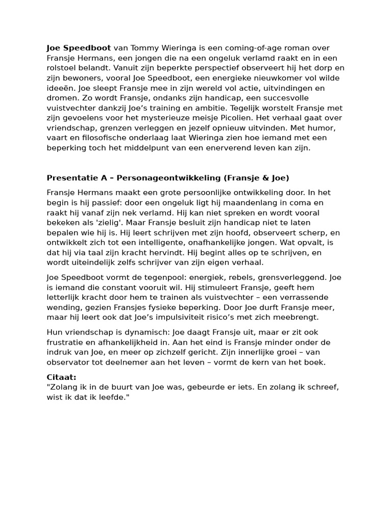 Joe Speedboot Boekopdracht | PDF