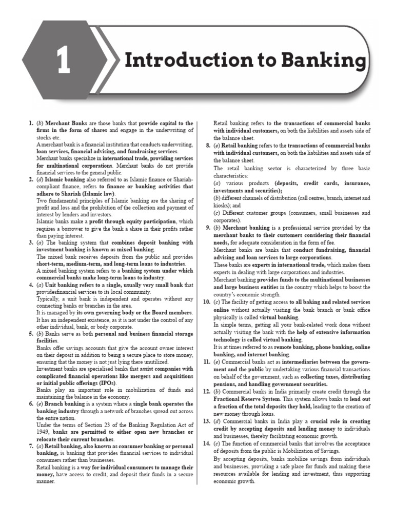 01 - Introduction To Banking - Sol | PDF | Banks | Islamic Banking And ...
