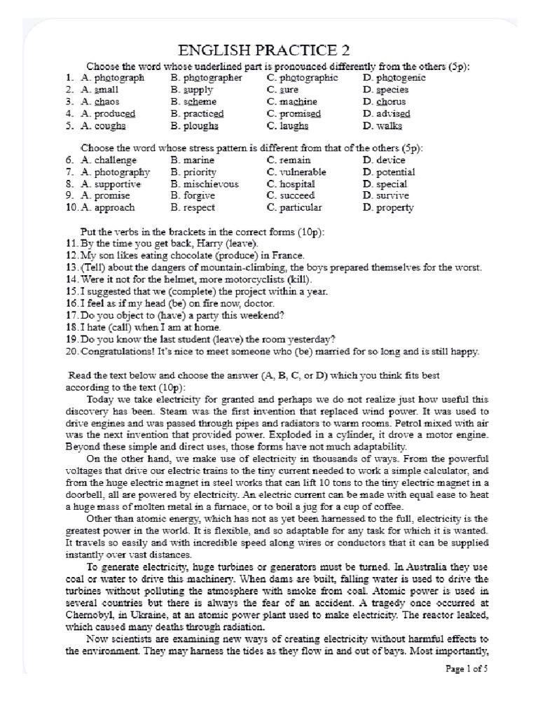 English Practice 2 Without Answer Key | PDF