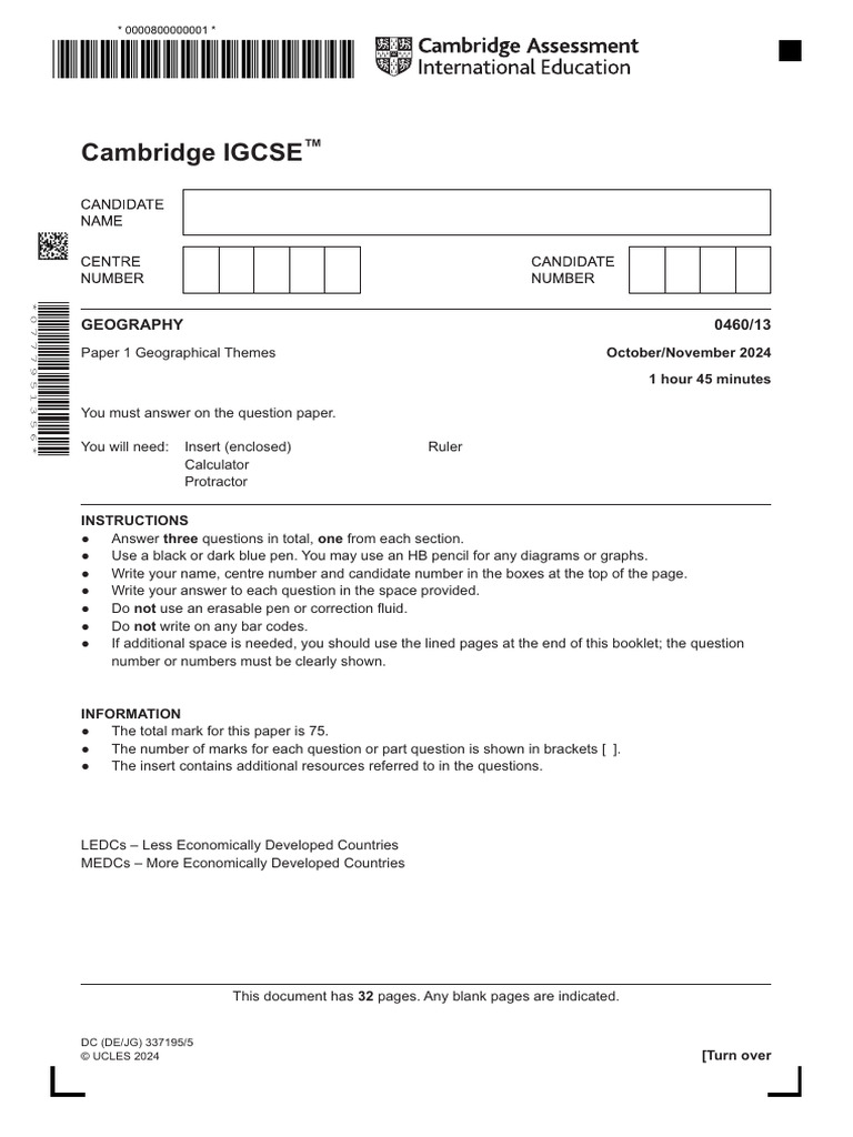 Cambridge IGCSE Geography Paper 1 | PDF | Rainforest | Amazon Rainforest