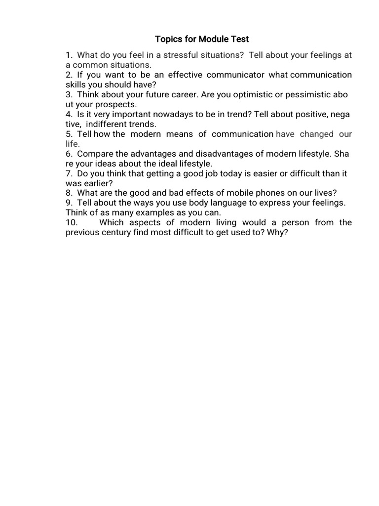 Module Test Topics on Communication & Lifestyle | PDF