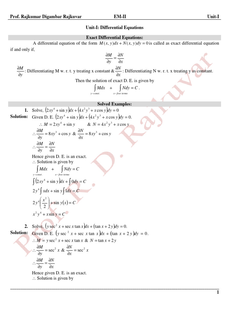 Exact and Non-Exact Differential Equations | PDF | Mathematical ...
