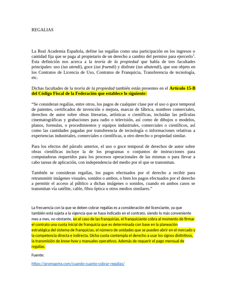 Definición y Concepto de Regalías | PDF | Propiedad | Pago de regalías