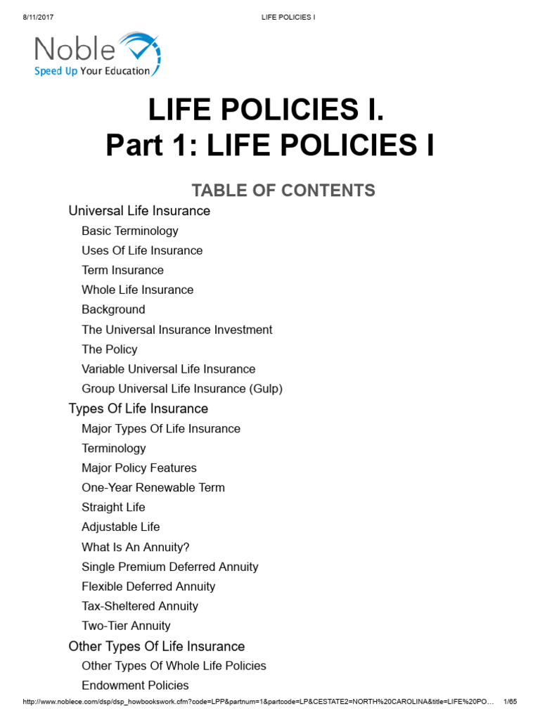Overview of Life Insurance Policies | PDF | Life Insurance | Insurance