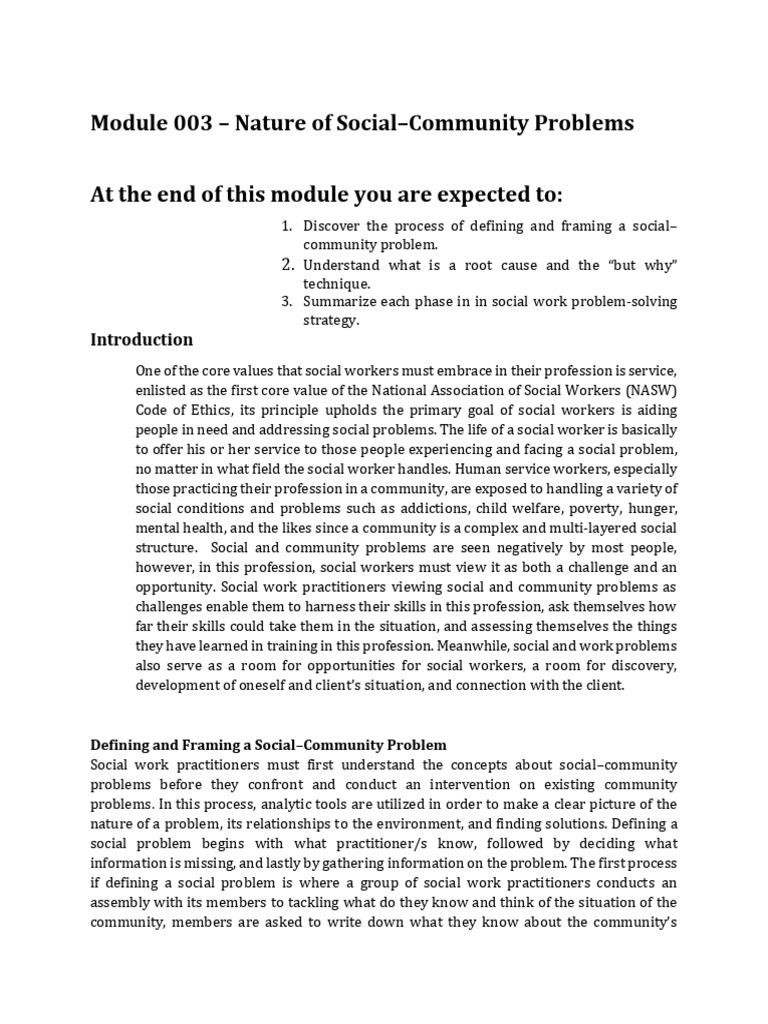 Understanding Social-Community Problems | PDF | Social Work | Goal