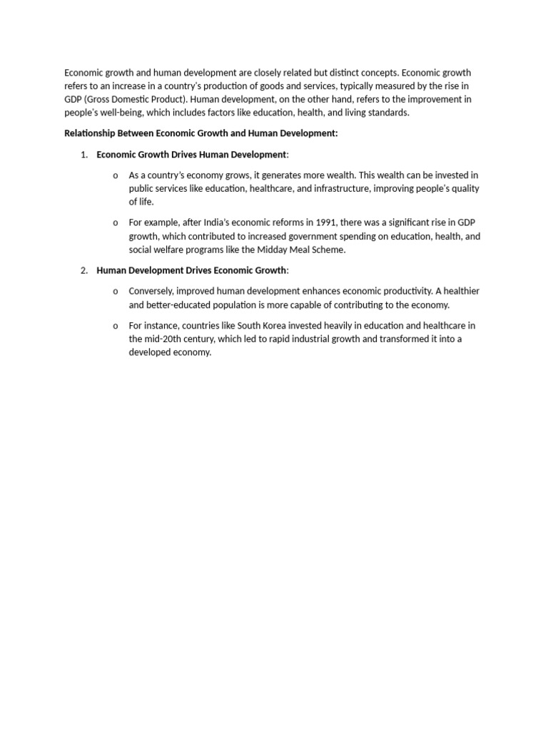 Economic Growth and Human Development Are Closely Related But Distinct ...