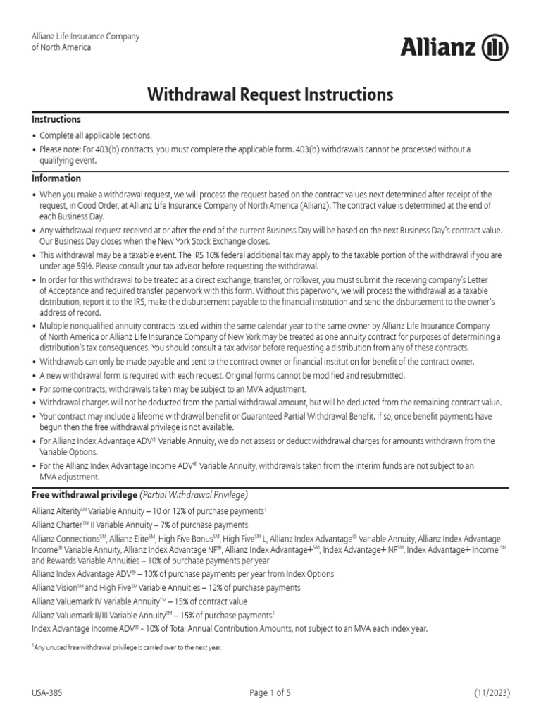 Withdrawal Request Instructions | PDF | Income Tax In The United States ...