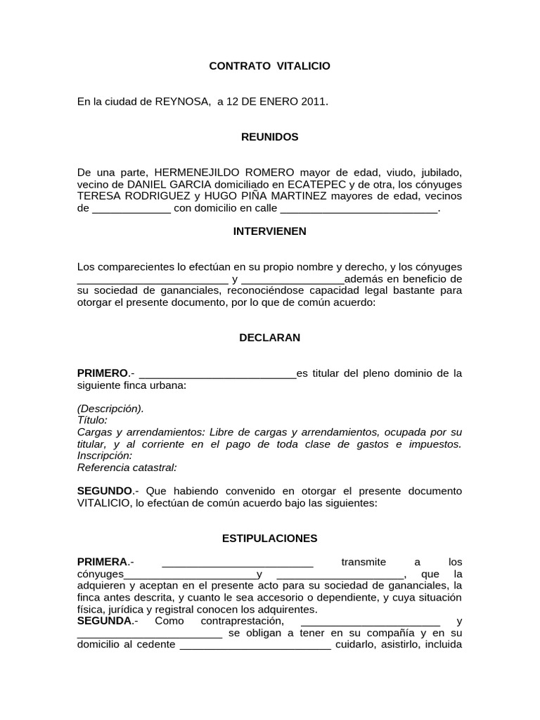 Contrato Vitalicio en Reynosa | PDF