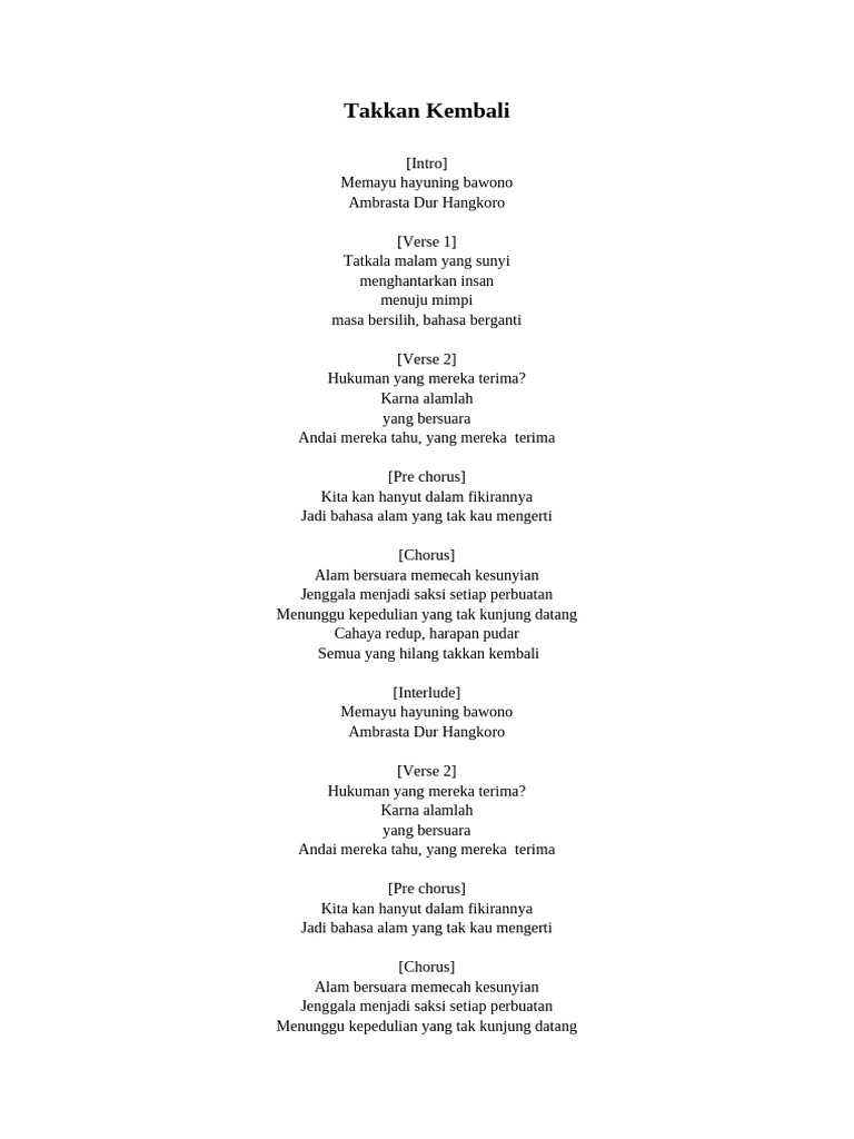 Part Musik "Takkan Kembali" | PDF