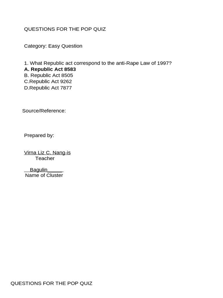 PopDev Quiz Bee Reviewer 2025 | PDF | Sex Education | Woman