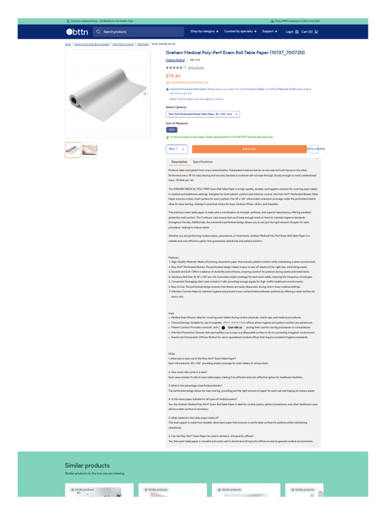 Graham Medical Poly-Perf Exam Paper | PDF | Hygiene | Paper