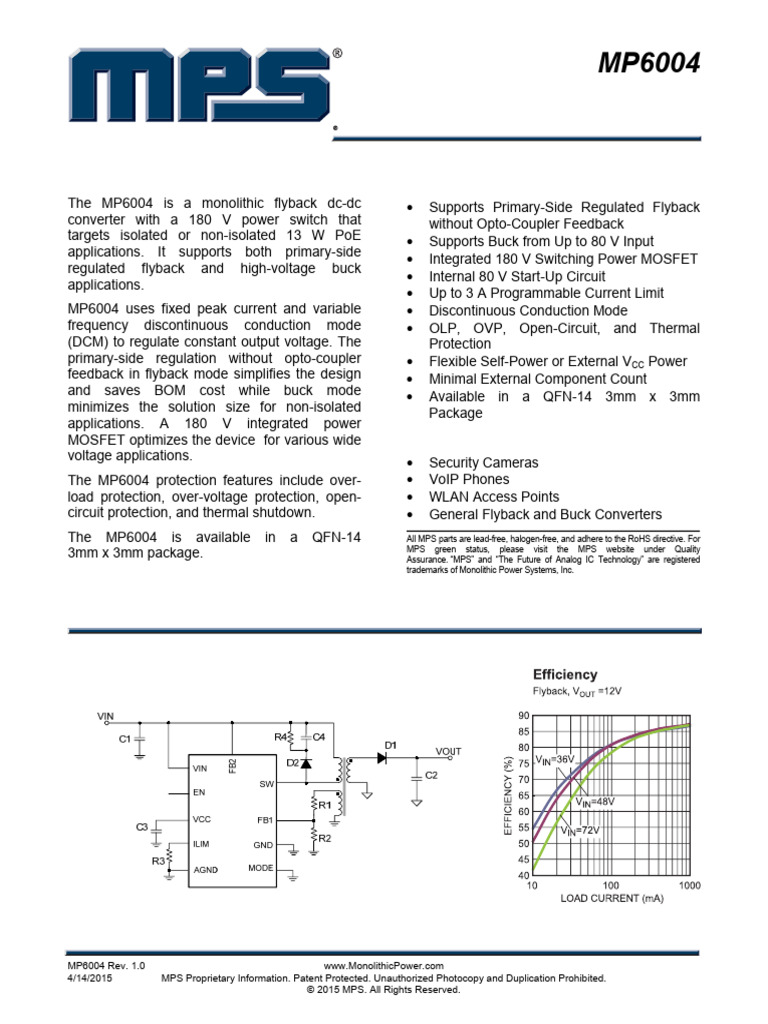 MP6004: 80V DCDC Converter Overview | PDF | Capacitor | Rectifier