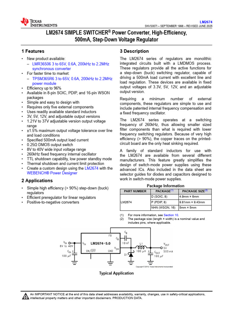 LM2674 Step-Down Regulator Datasheet | PDF | Inductor | Capacitor