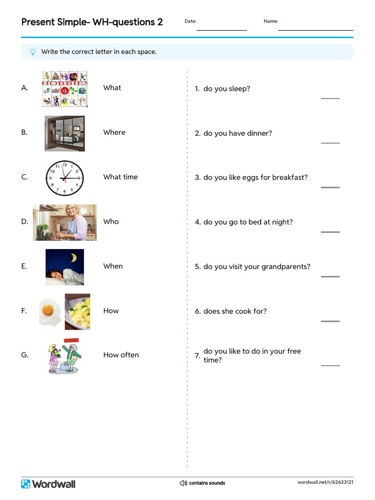 Present Simple WH Questions 2 Match Up Write The Answer | PDF