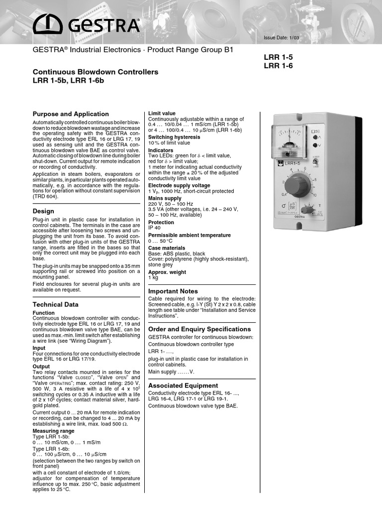 Continuous Blowdown Controllers LRR 1-5b/1-6b | PDF | Vacuum Tube | Relay