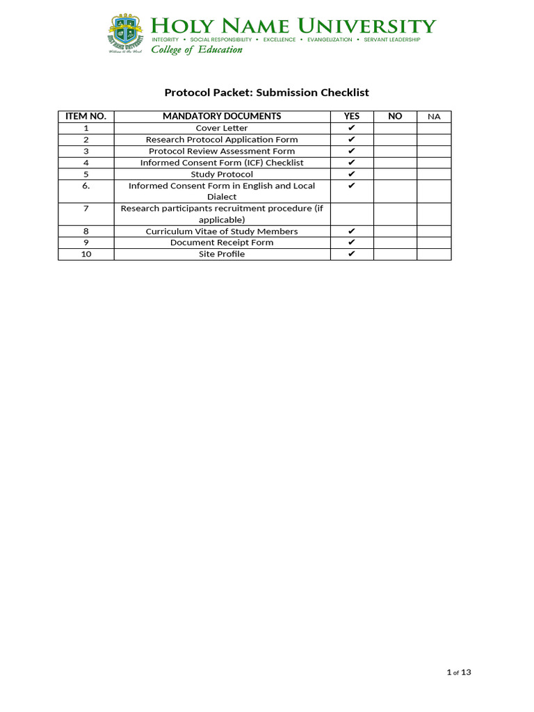 Research Protocol Submission Checklist | PDF | Focus Group