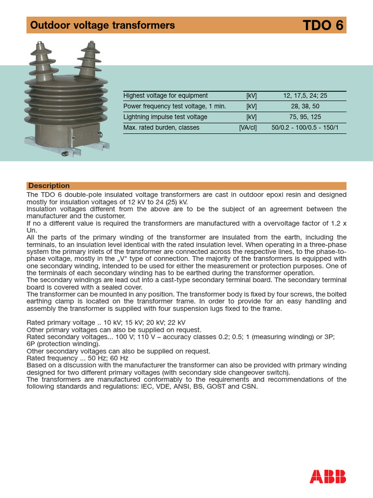 TDO 6 Voltage Transformers Overview | PDF | Transformer | Insulator ...