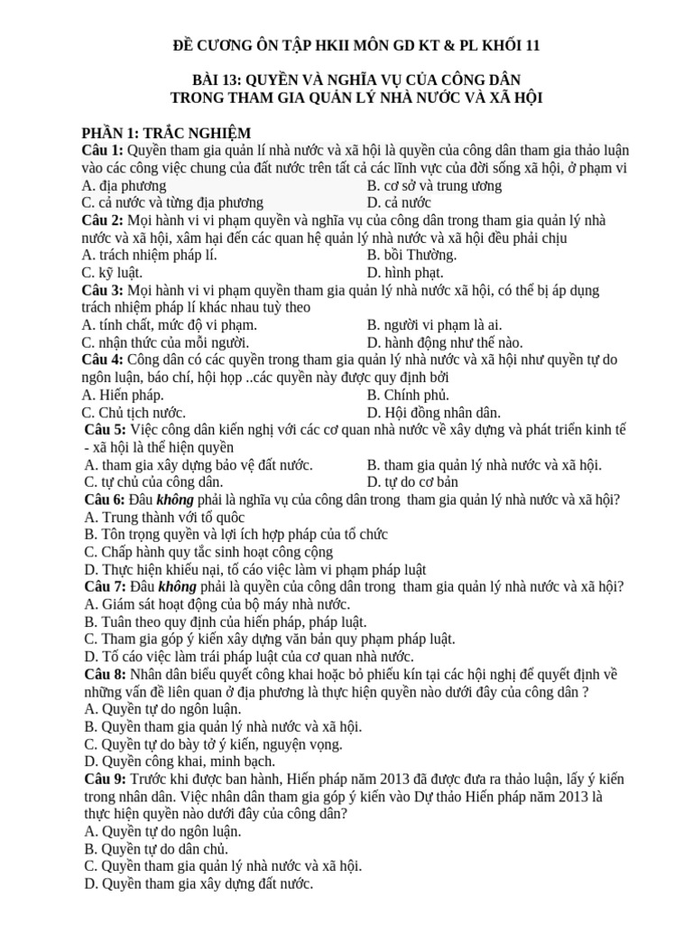 ĐỀ CƯƠNG HKII K11 HS Điều chỉnh | PDF
