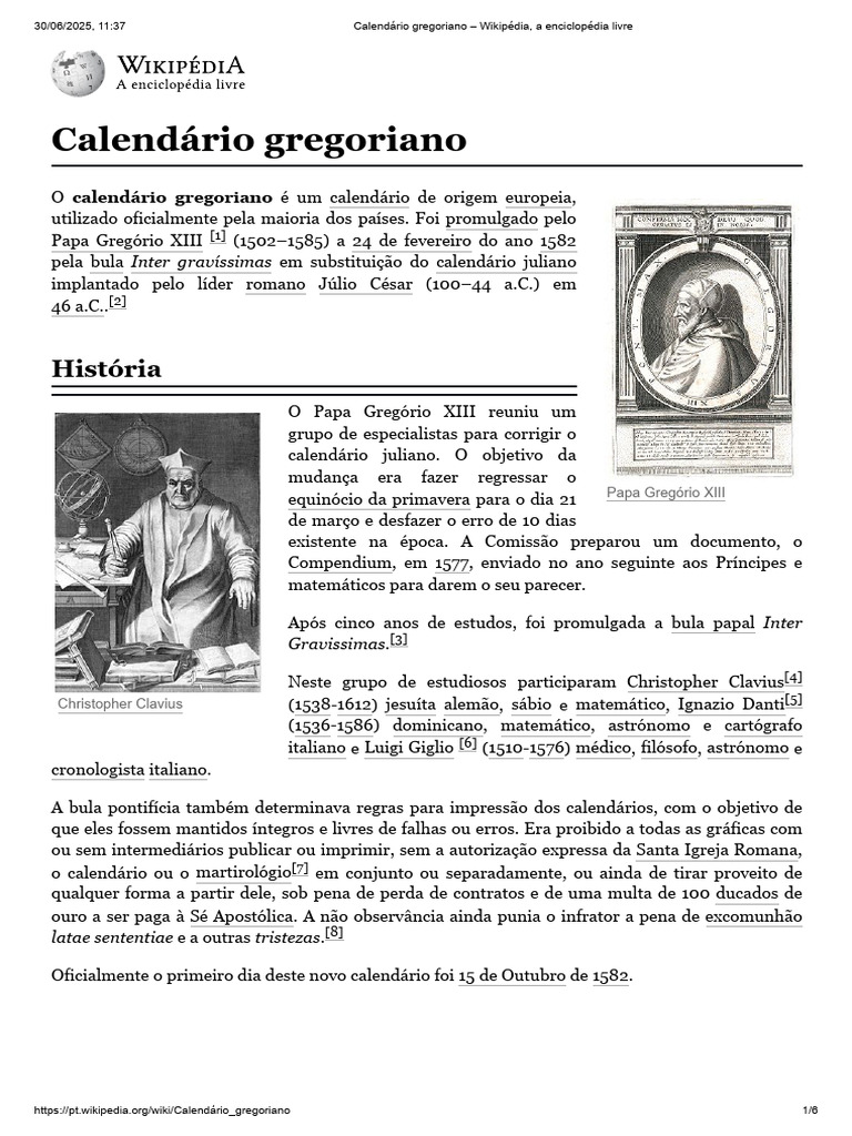 Calendário Gregoriano - Wikipédia, A Enciclopédia Livre | PDF