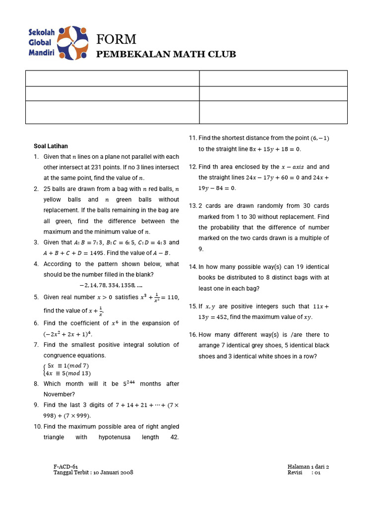 Math Club - Pembekalan Sesi 4 - Semester 2 | PDF | Discrete Mathematics ...