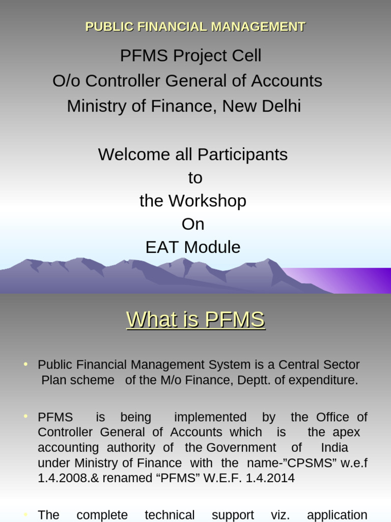 EAT Module Overview in PFMS | PDF | Payments | Expense